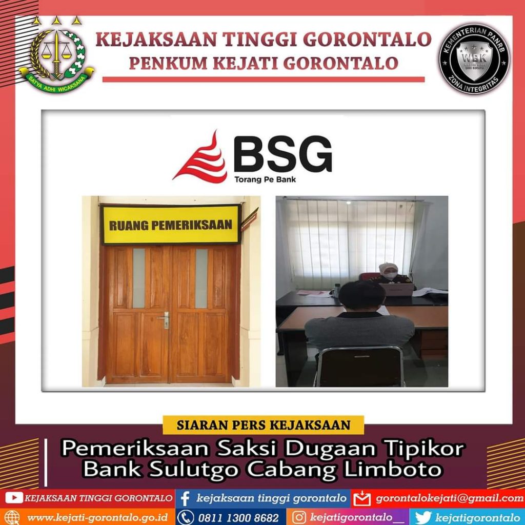 Dugaan Penyimpangan Dalam Pemberian Kredit Investasi di   Bank Sulutgo Cab Limboto, Dua Orang Diperiksa  Sebagai Saksi