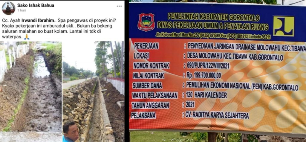 Proyek Pekerjaan Drainase Dana PEN di Molowahu Tibawa Diprotes, Warga Sebut Pekerjaan Amburadul