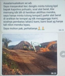 Aktifitas PETI Dengilo Merusak Kebun Masyarakat, Kapolres Pohuwato Diminta Tertibkan Alat Berat