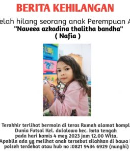 Naveea Azkadina Thalita Bandha, Bocah Gorontalo Yang Hilang Ditemukan Selamat