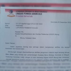 Antisipasi Penyeludupan Batu Hitam ,LSM Lingkar Pemuda Gorontalo Surati KSOP Bitung