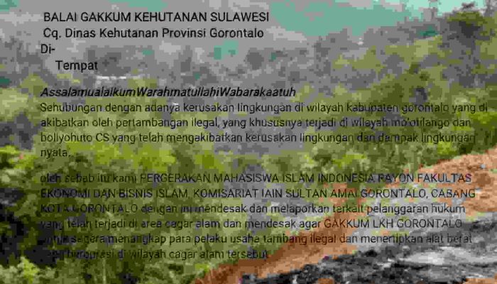 PMII Rayon Ekonomi dan Bisnis Gorontalo Surati Kementerian LHK RI Terkait Pertambangan Emas Ilegal
