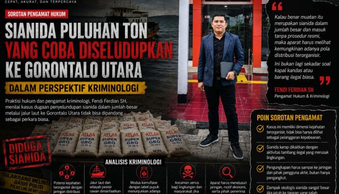 Fendi Ferdian SH Soroti Dugaan Penyelundupan Sianida ke Gorontalo Utara: “Ini Bukan Sekadar Pelanggaran Kepabeanan”