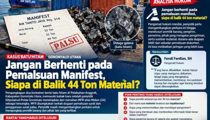 Kasus Batu Hitam Gorontalo Utara: Jangan Berhenti pada Pemalsuan Manifest, Siapa di Balik 44 Ton Material?